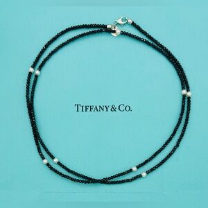 Tiffany& Co. Sterling Black Spinel Pearl Necklace 32” Retired